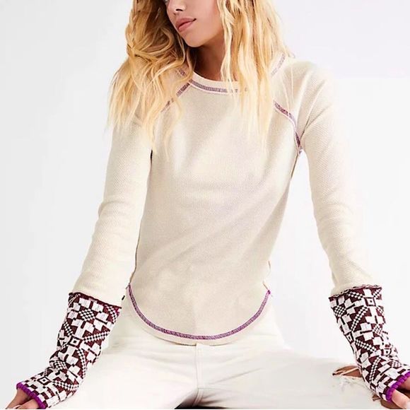 FREE PEOPLE In The Mix Oat Raspberry Reversible Thermal Sweater Knit Cuff XS NWT - Picture 7 of 13